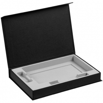 Коробка Silk с ложементом под ежедневник 13x21 см, флешку и ручку, черная фото 