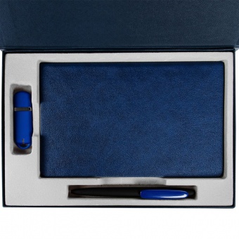 Коробка Silk с ложементом под ежедневник 13x21 см, флешку и ручку, синяя фото 