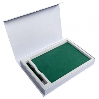 Коробка Silk с ложементом под ежедневник 15х21 см и ручку, серебристая фото 