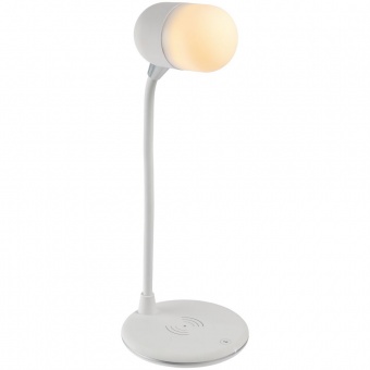 Лампа с колонкой и беспроводной зарядкой lampaTon, белая фото 
