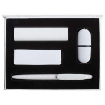 Набор Bond: аккумулятор, флешка и ручка, белый фото 