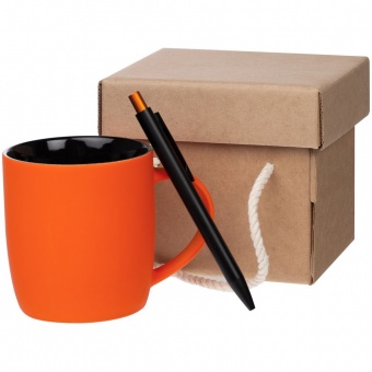 Набор Color Block: кружка и ручка, оранжевый с черным фото 