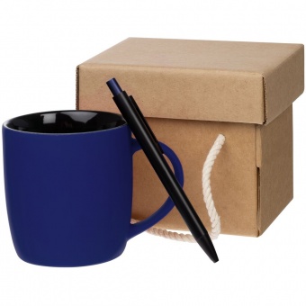Набор Color Block: кружка и ручка, синий с черный фото 