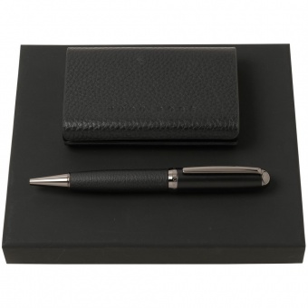Набор Hugo Boss: визитница с аккумулятором 4000 мАч и ручка, черный фото 