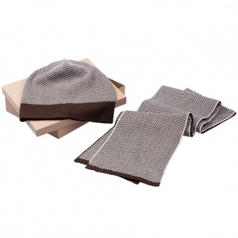 Набор Steps: шарф и шапка, коричнево-белый фото 