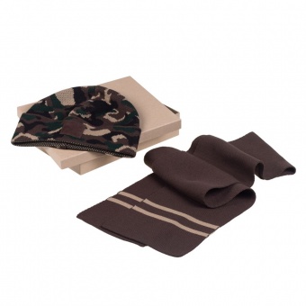 Набор Storm, шарф и шапка, зелено-коричневый фото 