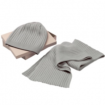 Набор Stripes: шарф и шапка, серый фото 