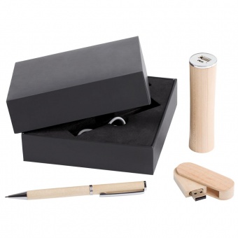 Набор Wood: аккумулятор, флешка и ручка фото 