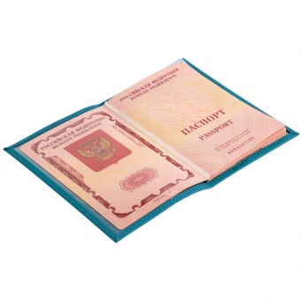 Обложка для паспорта Nubuk, бирюзовая фото 