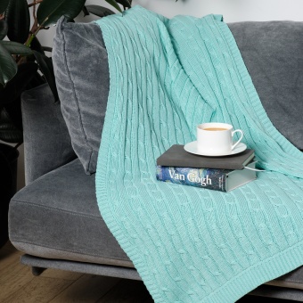 Плед Fado вязаный, аква (без подарочной коробки) фото 