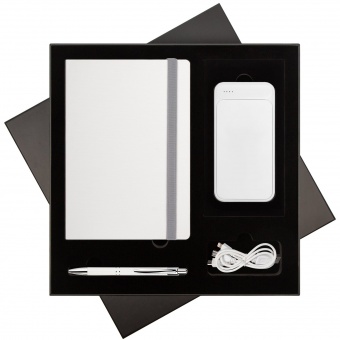 Подарочная коробка с ложементом для ежедневника, ручки и аккумулятора, черная (под съемные ложементы) фото 