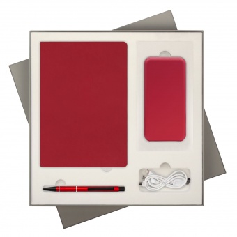 Подарочная коробка с ложементом для ежедневника, ручки и аккумулятора, серая (под съемные ложементы) фото 
