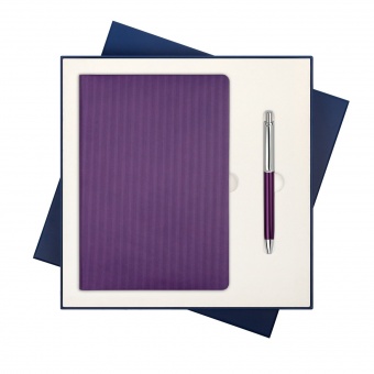 Подарочная коробка с ложементом для ежедневника и ручки, синяя фото 