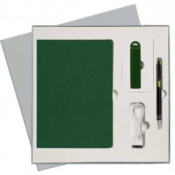 Подарочный набор Portobello/Latte зеленый (Ежедневник недат А5, Ручка, Power Bank) фото 