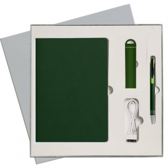 Подарочный набор Portobello/Latte зеленый-2 (Ежедневник недат А5, Ручка, Power Bank) фото 