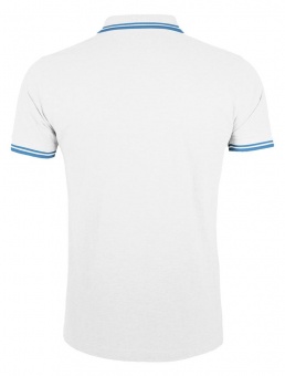 Рубашка поло мужская Pasadena Men 200 с контрастной отделкой, белая с голубым фото 6