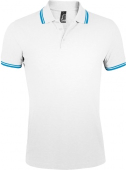 Рубашка поло мужская Pasadena Men 200 с контрастной отделкой, белая с голубым фото 7