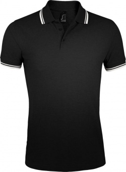 Рубашка поло мужская Pasadena Men 200 с контрастной отделкой, черная с белым фото 5