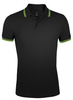 Рубашка поло мужская Pasadena Men 200 с контрастной отделкой, черная с зеленым фото 5