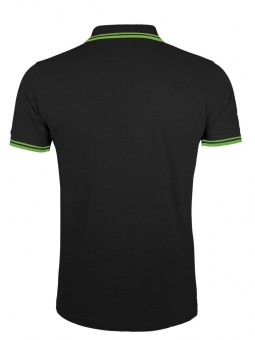 Рубашка поло мужская Pasadena Men 200 с контрастной отделкой, черная с зеленым фото 6