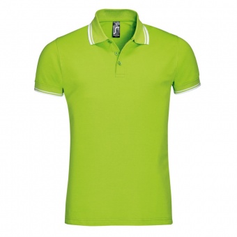 Рубашка поло мужская Pasadena Men 200 с контрастной отделкой, зеленый лайм с белым фото 7