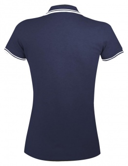 Рубашка поло женская Pasadena Women 200 с контрастной отделкой, темно-синяя с белым фото 3