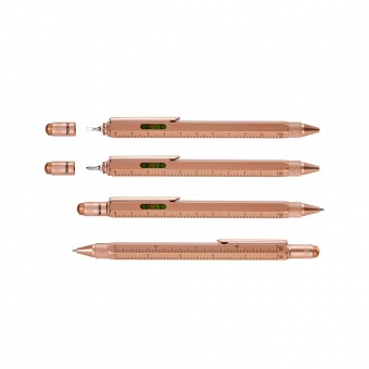 Ручка шариковая Construction, мультиинструмент, розовое золото фото 