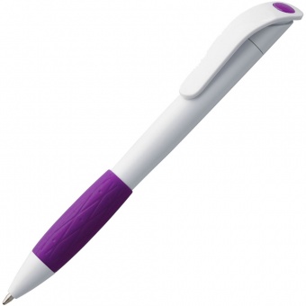 Ручка шариковая Grip, белая с фиолетовым фото 