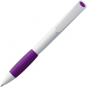 Ручка шариковая Grip, белая с фиолетовым фото 