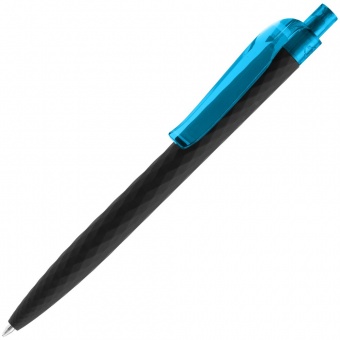Ручка шариковая Prodir QS01 PRT-P Soft Touch, черная с голубым фото 