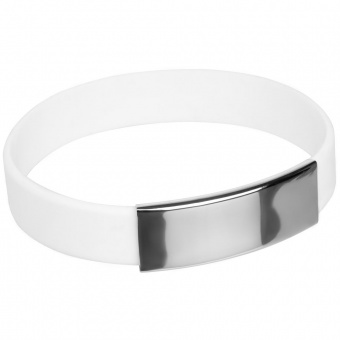 Силиконовый браслет Brisky с металлическим шильдом, белый фото 