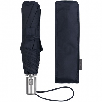 Складной зонт Alu Drop, 3 сложения, 7 спиц, автомат, темно-синий фото 2