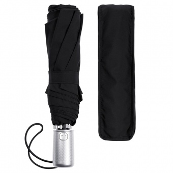 Складной зонт Alu Drop S, 3 сложения, 8 спиц, автомат, черный фото 1