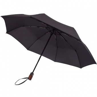 Складной зонт Wood Classic с прямой ручкой, черный фото 