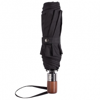Складной зонт Wood Classic с прямой ручкой, черный фото 