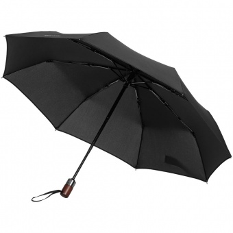 Складной зонт Wood Classic S с прямой ручкой, черный фото 1