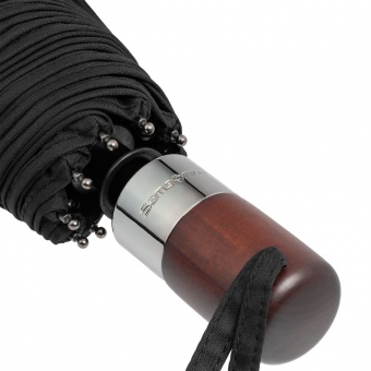 Складной зонт Wood Classic S с прямой ручкой, черный фото 