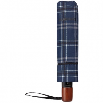 Складной зонт Wood Classic S с прямой ручкой, синий в клетку фото 
