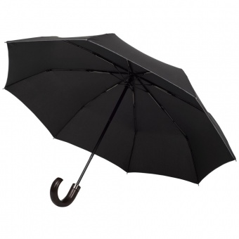 Складной зонт Wood Classic с серой окантовкой, черный фото 