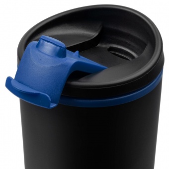 Термостакан Relief, черный с синим фото 