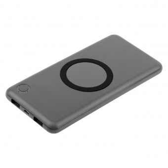 Внешний аккумулятор, Imperio с беспроводной зарядкой, 10000 mAh, серый, подарочная упаковка с блистером фото 