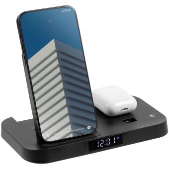 Зарядная станция с часами Clock Nest, черная фото 