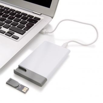 Зарядное устройство с USB–флешкой на 8 ГБ, 2500 mAh, белый фото 
