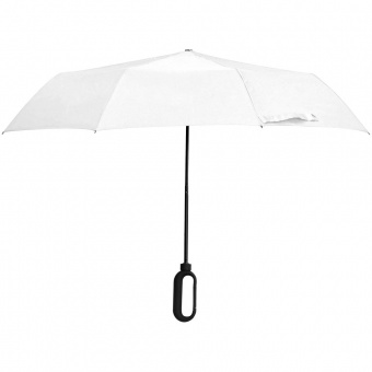 Зонт складной Hoopy с ручкой-карабином, белый фото 