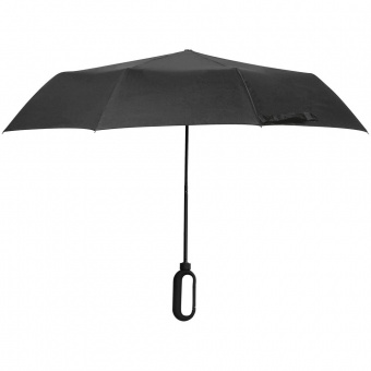 Зонт складной Hoopy с ручкой-карабином, черный фото 