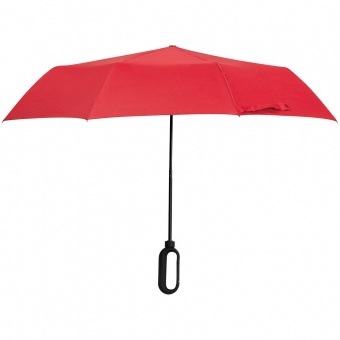 Зонт складной Hoopy с ручкой-карабином, красный фото 