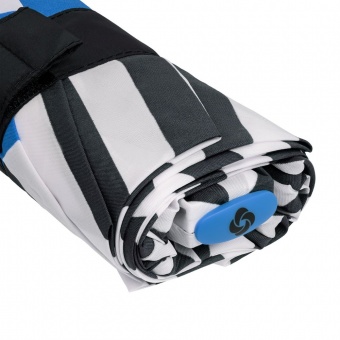 Зонт складной R Pattern, черно-белый в полоску с голубым кантом фото 5