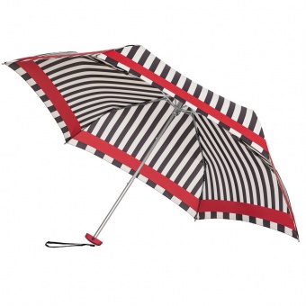 Зонт складной R Pattern, черно-белый в полоску с розовым кантом фото 