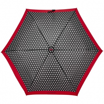 Зонт складной R Pattern, черный в белый горох с красным кантом фото 