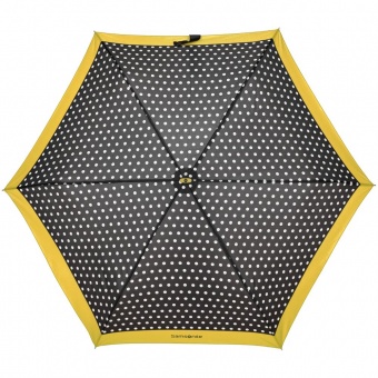 Зонт складной R Pattern, черный в белый горох с желтым кантом фото 5